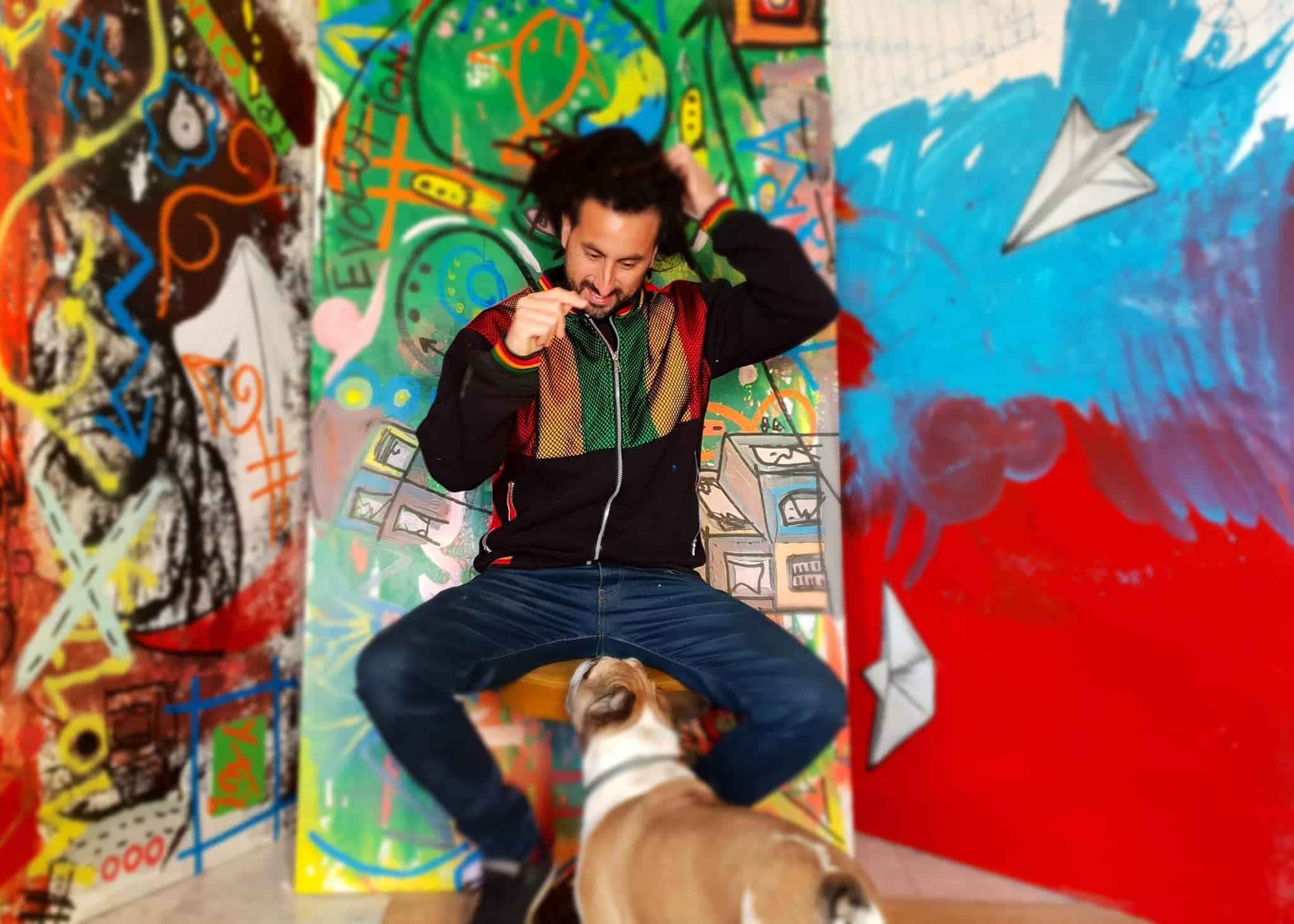 man with dog, graffitti